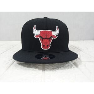 NBA Ultra Game Chicago Bulls Black Rubber Logo Snapback Hat Cap Black/Red New